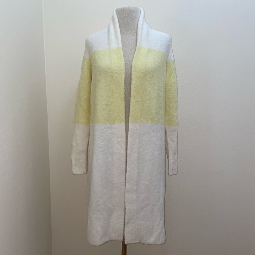 Anthropologie LTD Open Front Yellow/White Wool Blend Cardigan Sweater Size Small - Picture 3 of 15
